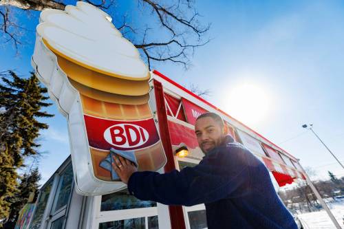 MIKE DEAL / FREE PRESS Justin Jacob, owner of Bridge Drive Inn (BDI), has started getting things cleaned up at the iconic ice cream stop on Jubilee Avenue with the hope that they will open this weekend. If the weather doesn&rsquo;t stay positive the plan is to open the next weekend at the start of March break. 240311 - Monday, March 11, 2024.
                                 MIKE DEAL / FREE PRESS Justin Jacob, owner of Bridge Drive Inn (BDI), has started getting things cleaned up at the iconic ice cream stop on Jubilee Avenue with the hope that they will open this weekend. If the weather doesn&rsquo;t stay positive the plan is to open the next weekend at the start of March break. 240311 - Monday, March 11, 2024.