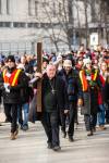 Archbishop Richard Gagnon leads the Way of the Cross procession from Christ the King Chapel at the University of Manitoba on Friday. (Mikaela MacKenzie / Free Press)