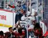 Ottawa Senators' Drake Batherson (19), Jakob Chychrun (6) and Brady Tkachuk (7) celebrate Tkachukճ game winning goal against the Winnipeg Jets during third period NHL action in Winnipeg on Saturday, March 30, 2024. THE CANADIAN PRESS/John Woods