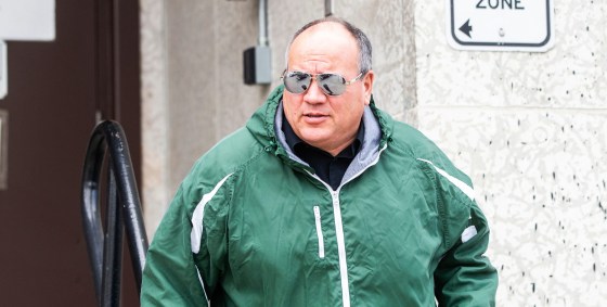 Former Winnipeg high school coach Kelsey McKay leaves the Woodworth building for a break from his sentencing hearing on Tuesday. (Mikaela MacKenzie / Free Press)