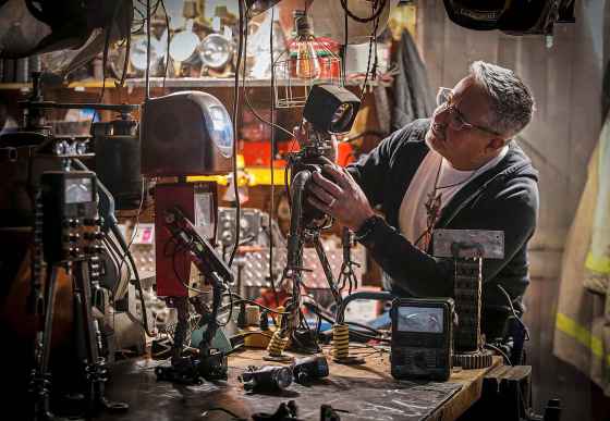 Mike Beaudry makes robot sculptures from scrap metal in his backyard workshop. Find out more, upcoming in the Free Press. (John Woods / Free Press)