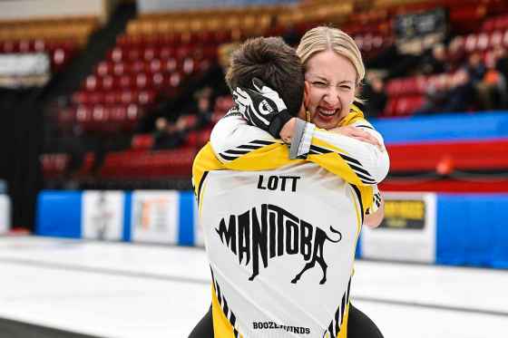 Kadriana and Colton Lott earned a 7-5 win over Laura Walker and Kirk Muyres Friday. (Rob Blanchard / Curling Canada)