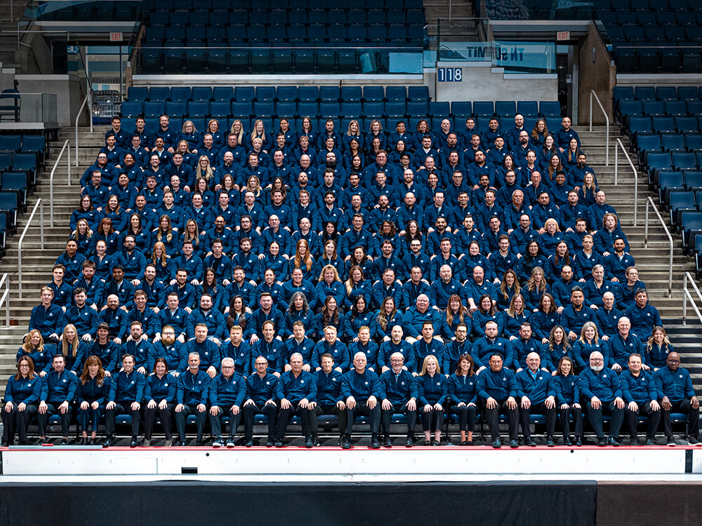 Full-time employees at True North Sports + Entertainment kick off the 2023-24 season with a group photo at their annual TN Summit day of learning and development.