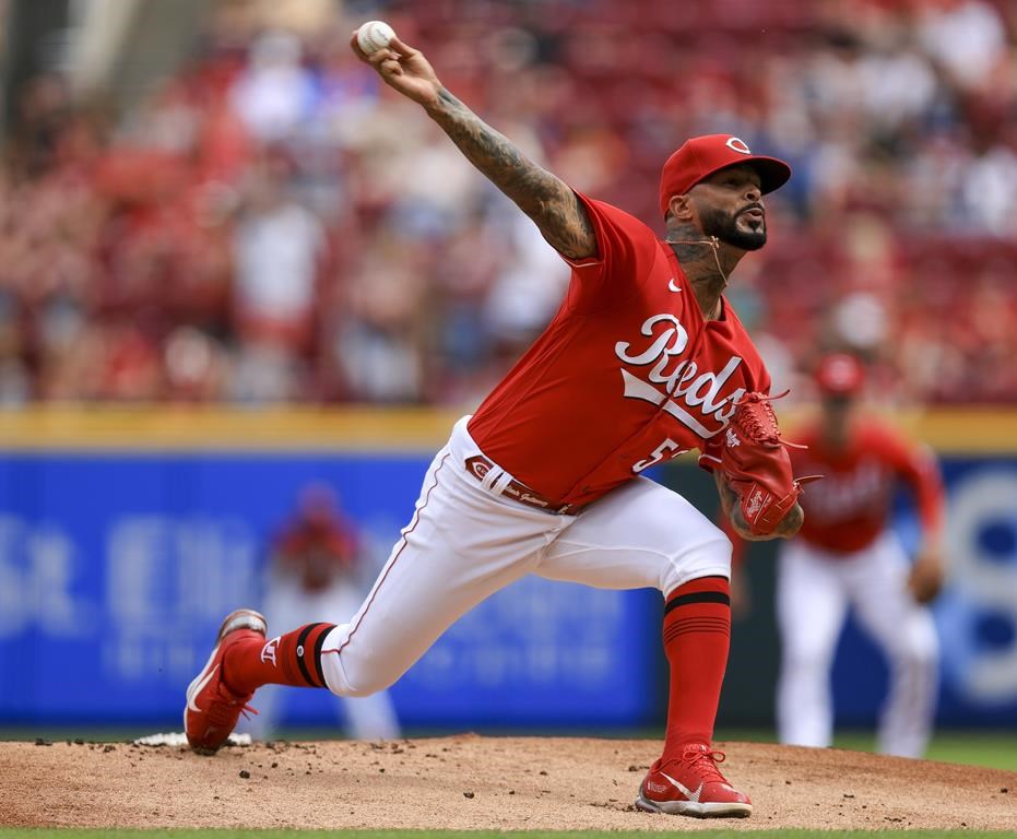 FILE - Cincinnati Reds' Vladimir Gutierrez throws during the first inning of a baseball game against the San Francisco Giants in Cincinnati, May 28, 2022. The Milwaukee Brewers claimed right-hander Gutierrez off waivers from the Miami Marlins and assigned him to their Triple-A affiliate in Nashville, Friday, April 5, 2024. (AP Photo/Aaron Doster, File)