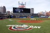 The field is ready for the Cleveland Guardians home opener baseball game against the Chicago White Sox, Monday, April 8, 2024, in Cleveland. (AP Photo/Ron Schwane)
