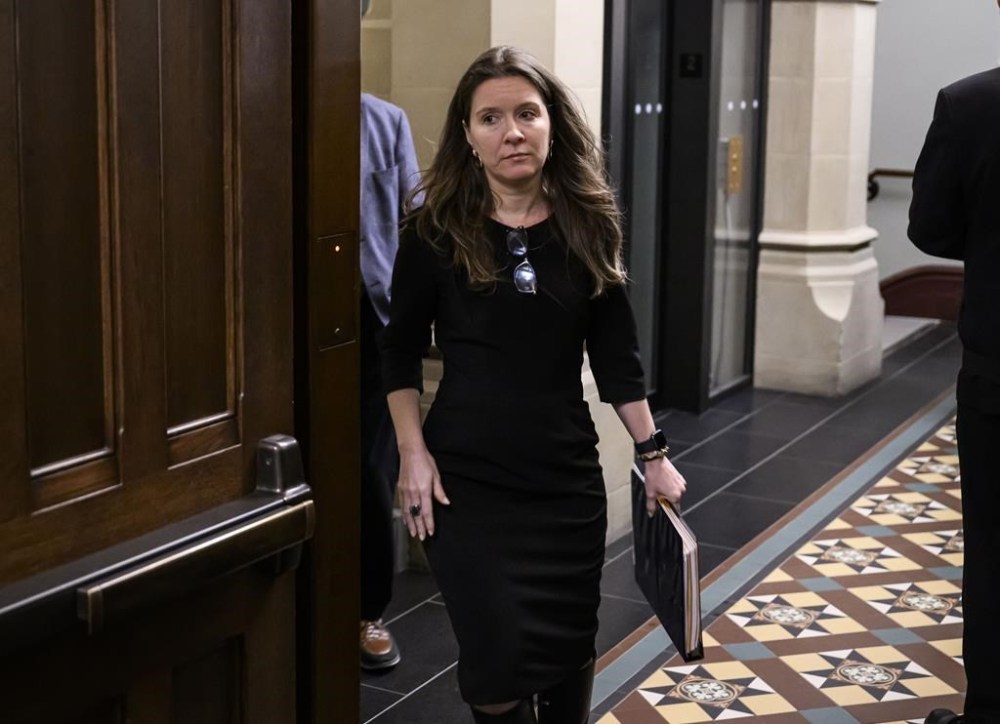 Katie Telford, chief of staff to Prime Minister Justin Trudeau, arrives for a meeting of the Liberal Caucus on Parliament Hill in Ottawa on February 14, 2024. THE CANADIAN PRESS/Justin Tang
