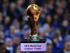 FILE - The original FIFA World Cup trophy is displayed during the 2018 soccer World Cup draw in the Kremlin in Moscow, Dec. 1, 2017. FIFA says it will consider changes to its policy that blocks league matches from being played in other countries as part of an agreement with a soccer promoter to dismiss the world governing body from a lawsuit challenging that policy. (AP Photo/Alexander Zemlianichenko, File)