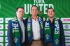 Mexican brothers Miguel, Ricardo and Eduardo Pasquel (left to right) of Game Plan Sports Group, the new owners of York United FC, are pictured at their official unveiling on Dec. 7, 2023. THE CANADIAN PRESS/HO-David Chant/York United FC **MANDATORY CREDIT**