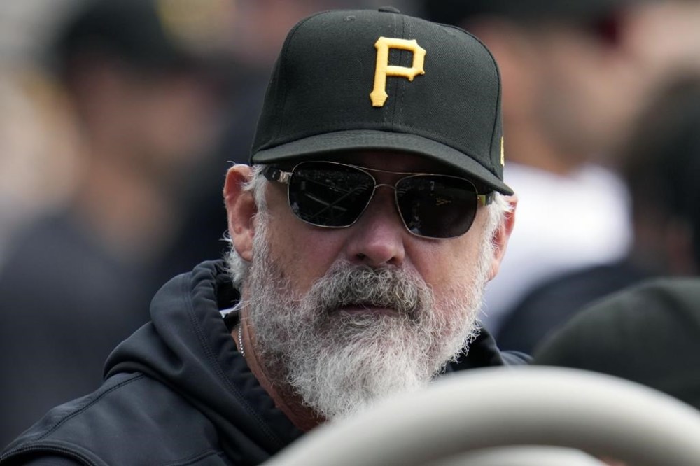 Pittsburgh Pirates manager Derek Shelton stands in the dugout during the first inning of a baseball game against the Detroit Tigers in Pittsburgh, Tuesday, April 9, 2024. (AP Photo/Gene J. Puskar)