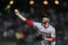 Washington Nationals pitcher Dylan Floro throws to a San Francisco Giants batter during the seventh inning of a baseball game Tuesday, April 9, 2024, in San Francisco. (AP Photo/Godofredo A. Vásquez)