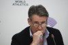FILE - World Athletics President Sebastian Coe listens to a journalist's question during a press conference at the conclusion of the World Athletics meeting at the Italian National Olympic Committee, headquarters, in Rome, Wednesday, Nov. 30, 2022. Track and field is set to become the first sport to introduce prize money at the Olympics, with World Athletics saying Wednesday, April 10, 2024, it would pay $50,000 to gold medalists in Paris. (AP Photo/Gregorio Borgia, File)