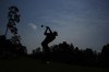 Sam Burns hits his tee shot on the 14th hole during a practice round in preparation for the Masters golf tournament at Augusta National Golf Club Wednesday, April 10, 2024, in Augusta, GA. (AP Photo/Matt Slocum)