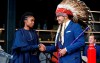 Manitoba Premier Wab Kinew greets Uzoma Asagwara, deputy premier, minister of Health, Seniors and Long-Term Care as Asagwara is sworn-in at a Premier and cabinet swearing-in ceremony in Winnipeg, Wednesday, Oct. 18, 2023. New security staff are scheduled to be in place at Manitoba's largest hospital on Monday in a bid to reduce violence. THE CANADIAN PRESS/John Woods