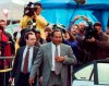 FILE - O.J. Simpson and his defense attorney Daniel Leonard leave Los Angeles County Superior court in Santa Monica, Calif., Friday, Nov. 22, 1996, after testifying in the wrongful death civil trial against him. Simpson, the decorated football superstar and Hollywood actor who was acquitted of charges he killed his former wife and her friend but later found liable in a separate civil trial, has died. He was 76. (AP Photo/Michael Caulfield, File)