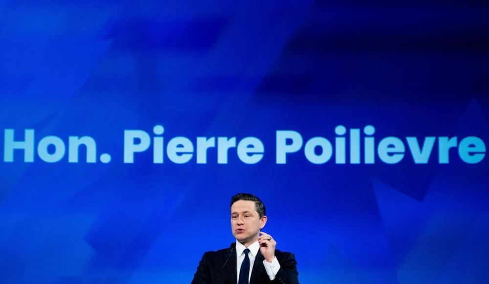 Conservative Party Leader Pierre Poilievre speaks during a Canada Strong and Free Network event in Ottawa, on Thursday, April 11, 2024. THE CANADIAN PRESS/Spencer Colby