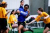 Elyssa Cadieux, a grade 9 student from CSLR high school reaches for Solape Obasa’s flag, a grade 11 student in Elmwood High School, during a Blue Bombers High School Girls Flag Football League game in Winnipeg, Wednesday, April 10, 2024. Flag football organizations are hoping to see an influx of athletes as the sport will be introduced in the next olympic games. THE CANADIAN PRESS/John Woods