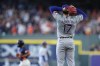 Texas Rangers starting pitcher Nathan Eovaldi (17) watches Houston Astros' Jose Altuve run the bases after hitting a leadoff home run during the first inning of a baseball game Sunday, April 14, 2024, in Houston. (AP Photo/Kevin M. Cox)