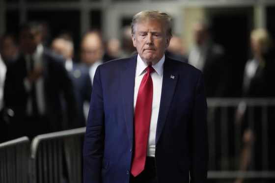 Former U.S. president Donald Trump leaves Manhattan criminal court in February. (Mary Altaffer / The Associated Press files)