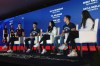Suni Lee, center, speaks during a press conference at the Team USA Media Summit in New York, Monday, April 15, 2024. From left are gymnasts Evita Griskenas, Yul Moldauer, Lee, Brody Malone and Kayla DiCello. Olympic gymnastics all-around champion Suni Lee revealed this week that at the height of her battle with kidney disease last year, she gained around 45 pounds in water weight that made her question whether a return to top form was even possible. (AP Photo/Brittainy Newman)