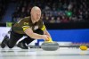 Team Manitoba-Carruthers skip Brad Jacobs delivers a rock while playing Team Canada during the playoffs at the Brier, in Regina, Friday, March 8, 2024. Jacobs is a free agent after announcing Wednesday that he is parting ways with Reid Carruthers and his Manitoba-based curling team. THE CANADIAN PRESS/Darryl Dyck