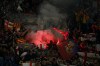 Barcelona supporters celebrate at the end of the Champions League quarterfinal first leg soccer match between Paris Saint-Germain and Barcelona at the Parc des Princes stadium in Paris, Wednesday, April 10, 2024. (AP Photo/Aurelien Morissard)