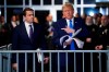 Former President Donald Trump points towards his attorney Todd Blanche as he speaks following his trial at Manhattan criminal court in New York, Thursday, April 18, 2024. (Timothy A. Clary/Pool Photo via AP)