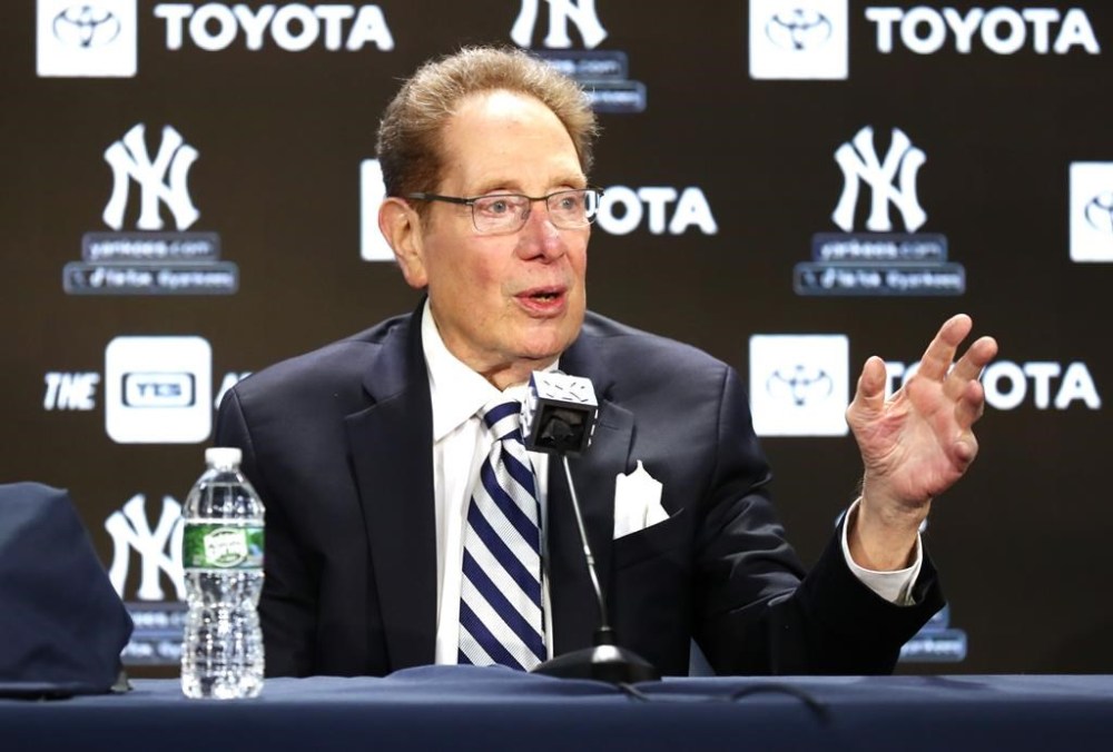 New York Yankees broadcaster John Sterling answers questions from reporters during a baseball press conference before a retirement ceremony at Yankee Stadium in New York, Saturday, April 20, 2024. (AP Photo/Noah K. Murray)