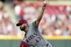 Los Angeles Angels starting pitcher Patrick Sandoval throws in the first inning of a baseball game against the Cincinnati Reds on Saturday, April 20, 2024, in Cincinnati. (AP Photo/Carolyn Kaster)