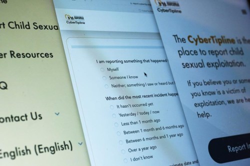 Pages from the CyberTipline website are seen on a computer in New York on Friday, April 19, 2024. A tipline set up 26 years ago to combat online child exploitation is “enormously valuable” but hasn't lived up to its potential. That’s what a new report from the Stanford Internet Observatory released on Monday, April 22, 2024 has found. (AP Photo/Patrick Sison)