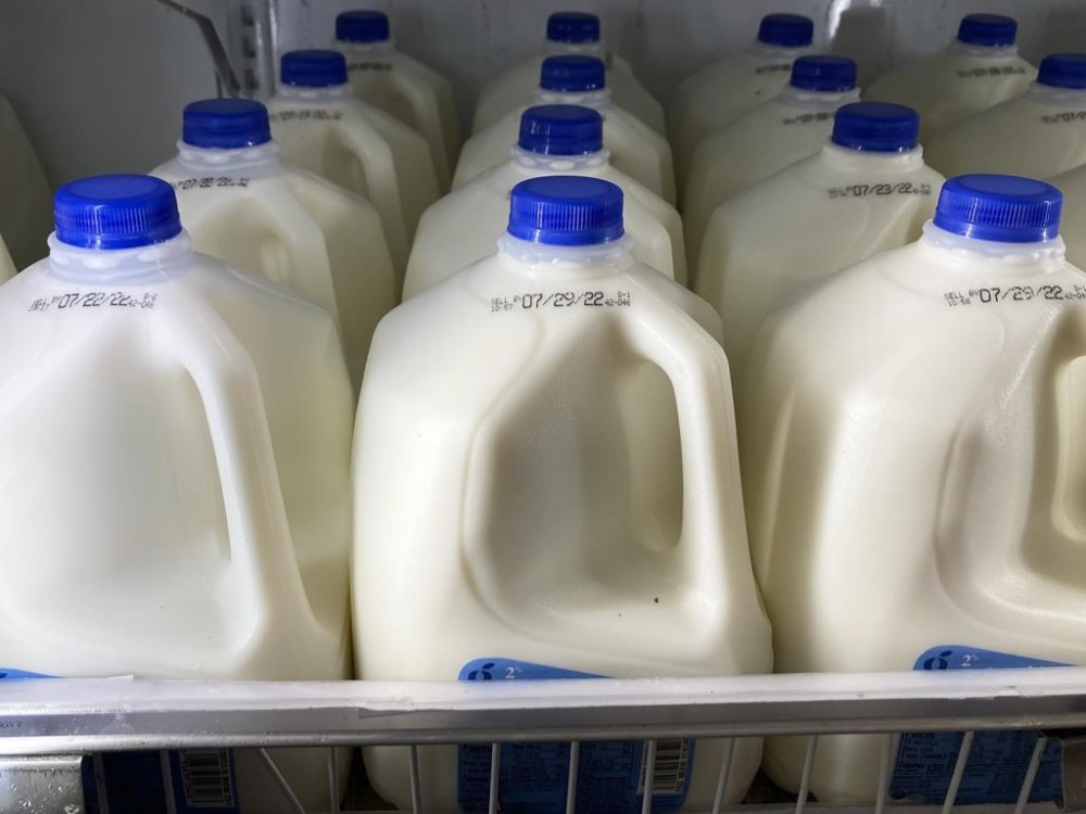 Milk is displayed at a grocery store in Philadelphia, Tuesday, July 12, 2022. The British Columbia government is spending up to $25 million toward the construction of a milk production plant aimed at boosting the supply of locally sourced food products. THE CANADIAN PRESS/AP-Matt Rourke