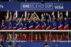 United States players celebrate their win over Canada during the SheBelieves Cup women's soccer match Tuesday, April 9, 2024, in Columbus, Ohio. (AP Photo/Jay LaPrete)