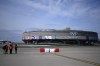 The Charles de Gaulle airport, terminal 1, where the olympic rings were installed, is seen in Roissy-en-France, north of Paris, Tuesday, April 23, 2024 in Paris. (AP Photo/Thibault Camus)