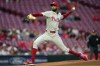 Philadelphia Phillies starting pitcher Cristopher Sánchez throws in the first inning of a baseball game against the Cincinnati Reds on Tuesday, April 23, 2024, in Cincinnati. (AP Photo/Carolyn Kaster)