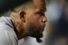 Houston Astros' José Abreu watches from the dugout during the eighth inning of a baseball game against the Chicago Cubs, Tuesday, April 23, 2024, in Chicago. (AP Photo/Erin Hooley)