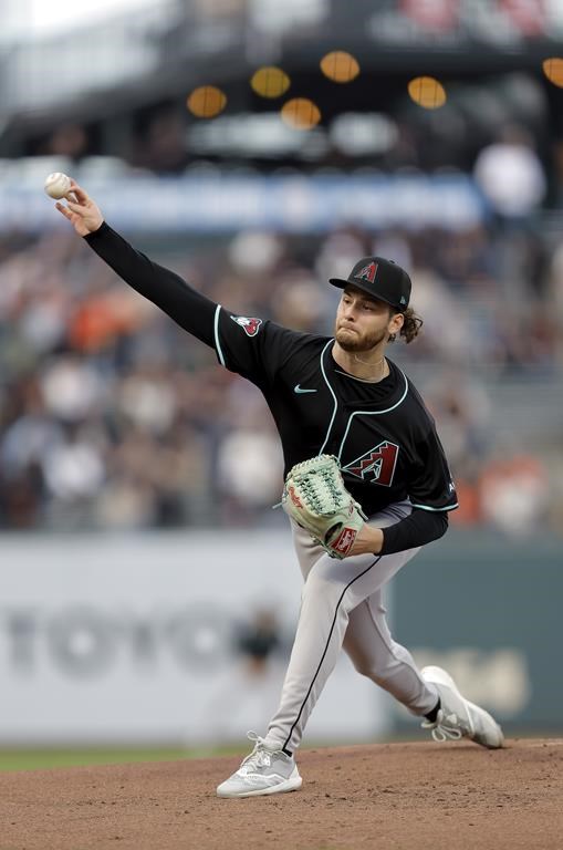 Arizona Diamondbacks' Kyle Nelson pitches to a San Francisco Giants batter during a baseball game, Thursday, April 18, 2024, in San Francisco. (Carlos Avila Gonzalez/San Francisco Chronicle via AP)