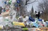 A person walks past a public art installation outside a United Nations conference on plastics on Tuesday, April 23, 2024 in Ottawa. THE CANADIAN PRESS/Adrian Wyld