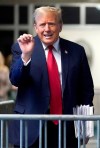 Former President Donald Trump speaks to the press after attending his trial at the Manhattan criminal court in New York on Tuesday, April 23, 2024. (Timothy A. Clary via AP, Pool)