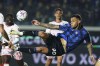 Atalanta's Gianluca Scamacca scores during the Coppa Italia soccer match between Atalanta and Fiorentina at Gewiss Stadium, Wednesday, April 24, 2024, in Bergamo, Italy. (Spada/LaPresse via AP)