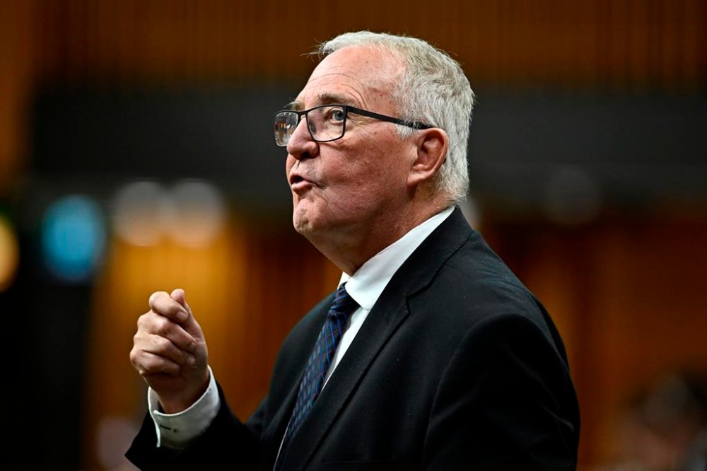 Defence minister Bill Blair announced today a $3 million donation to Ukraine for drone production. Blair rises during Question Period in the House of Commons on Parliament Hill in Ottawa on Wednesday, April 10, 2024. THE CANADIAN PRESS/Justin Tang