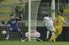 Frosinone's Marco Brescianini, right, scores during the Serie A soccer match between Frosinone and Salernitana at the Frosinone Benito Stirpe stadium, Frosinone, Italy, Friday April 26, 2024. (Alfredo Falcone/LaPresse via AP)