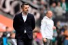 Berlin's head coach Nenad Bjelica, front, follows the German Bundesliga soccer match between Borussia Moenchengladbach and 1. FC Union Berlin in Moenchengladbach, Germany, Sunday, April 28, 2024. (Federico Gambarini/dpa via AP)