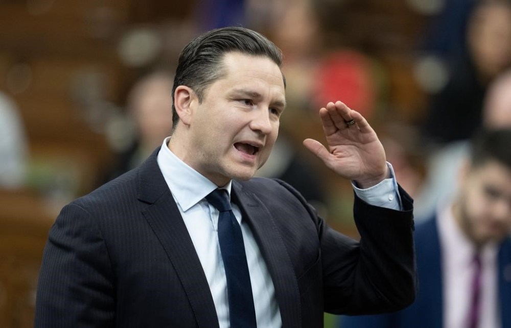 Conservative Leader Pierre Poilievre rises during Question Period, Wednesday, April 17, 2024 in Ottawa. The federal Conservatives are pushing the Liberals to end allowing drug use in public places after British Columbia announced it wants to scale back its pilot on decriminalization. THE CANADIAN PRESS/Adrian Wyld