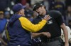 Milwaukee Brewers manager Pat Murphy argues with home plate umpire Ryan Additon during the ninth inning of a baseball game against the Tampa Bay Rays Monday, April 29, 2024, in Milwaukee. Murphy was ejected. The Rays won 1-0. (AP Photo/Morry Gash)