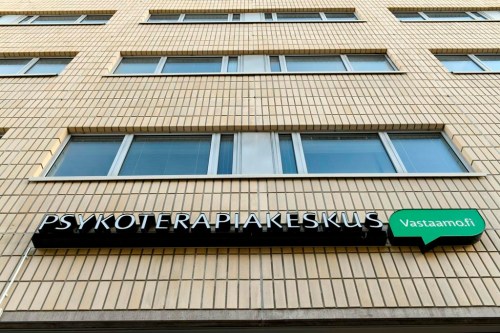 FILE - Exterior view of the offices of Vastaamo psychotherapy centre, in Pasila, Helsinki, Saturday, Oct. 24, 2020. A Finnish court on Tuesday sentenced a 26-year-old man to six years and three months in prison for hacking tens of thousands of patient records at a private psychotherapy center and seeking ransom from some patients over the sensitive data. (Heikki Saukkomaa/Lehtikuva via AP, File)