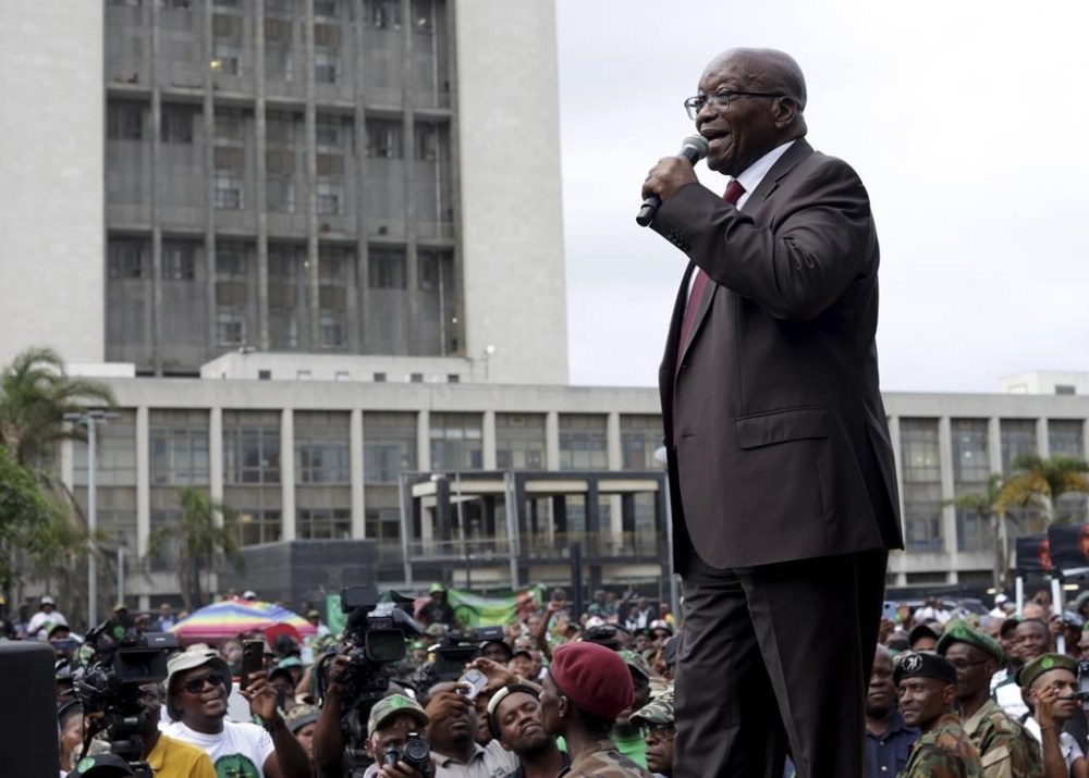 FILE - Former South African President Jacob Zuma addresses supporters of the newly formed uMkhonto weSizwe Party (MK Party) in Durban, South Africa, Wednesday, March 27, 2024. South African police are investigating if former President Jacob Zuma’s new political party forged supporters’ signatures to register for national elections next month. (AP Photo, File)