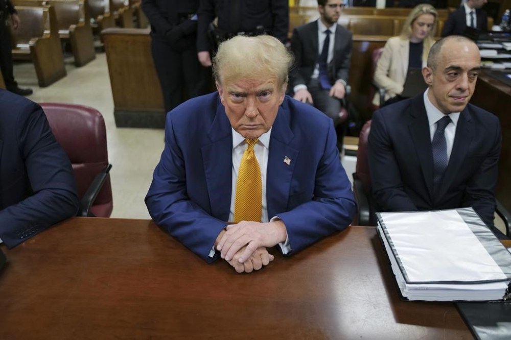 Former President Donald Trump appears at Manhattan criminal court before his trial in New York, Thursday, May 2, 2024. (Charly Triballeau/Pool Photo via AP)