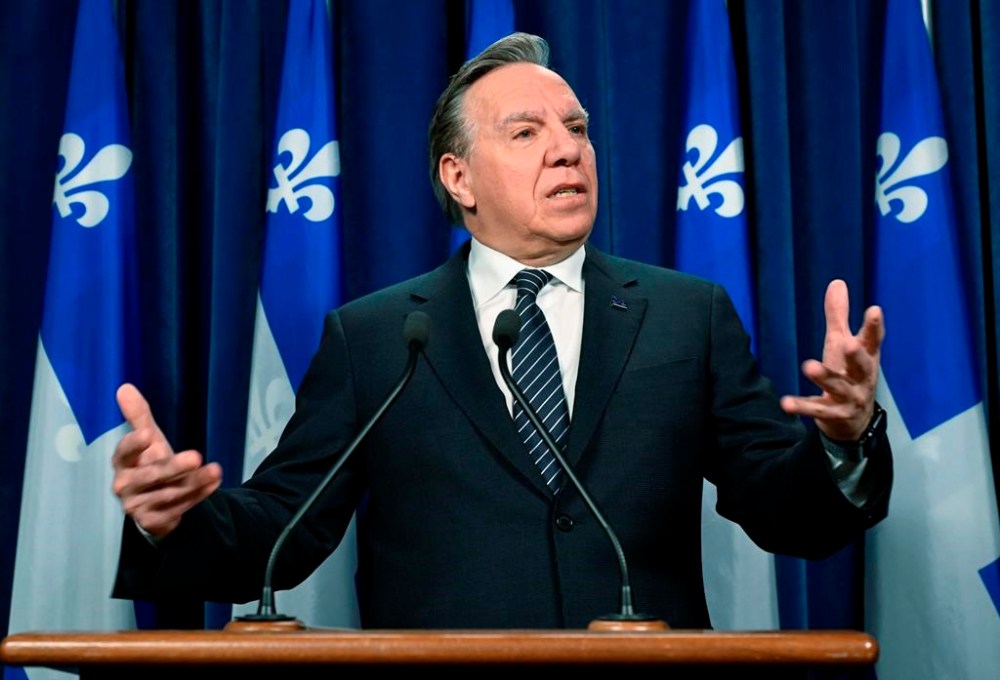 Quebec Premier Francois Legault speaks during a news conference, Thursday, May 2, 2024 at the legislature in Quebec City. THE CANADIAN PRESS/Jacques Boissinot