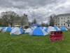 A student encampment is shown at Middlebury College as they protest the Israel-Hamas war in Middlebury, Vt., on Thursday, May 2, 2024. (AP Photo/Lisa Rathke)