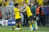Dortmund's Karim Adeyemi, left, leaves the field after a substitution with Marco Reus during the Champions League semifinal first leg soccer match between Borussia Dortmund and Paris Saint-Germain at the Signal-Iduna Park in Dortmund, Germany, Wednesday, May 1, 2024. (AP Photo/Martin Meissner)