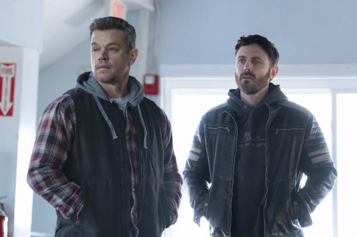 This image released by Apple TV shows Matt Damon, left, and Casey Affleck in a scene from 